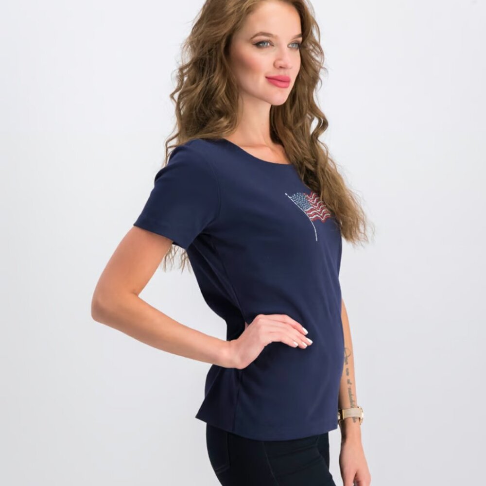 Karen Scott fitted shirt with embellished American Flag - Intrepid Blue - Picture 4 of 4